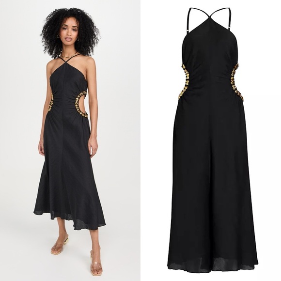 Cult Gaia Black Silvia Gold Embellished Faille Cut-Out Midi-Dress - 10 - Picture 2 of 7